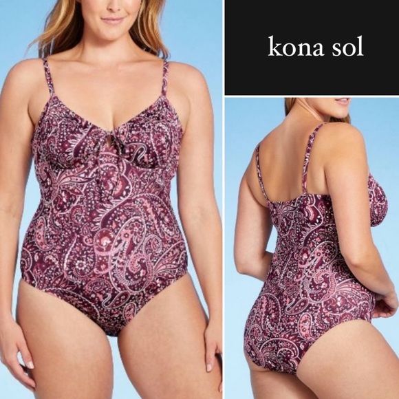 Kona Sol NWT Paisley Underwire Medium Coverage One-Piece Swimsuit in Purple • XL - Picture 1 of 9